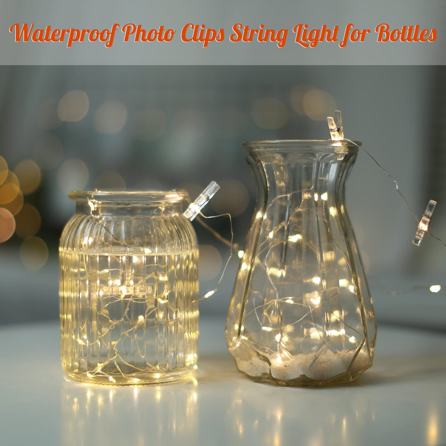 LUSHARBOR Photo Clips String Light,33FT Fairy Lights with 51 Clips, Battery Operated String Lights with Clips for Pictures, Room Decorations for Dorm Wall Bedroom Wedding Christmas Tree (Clear Clips)