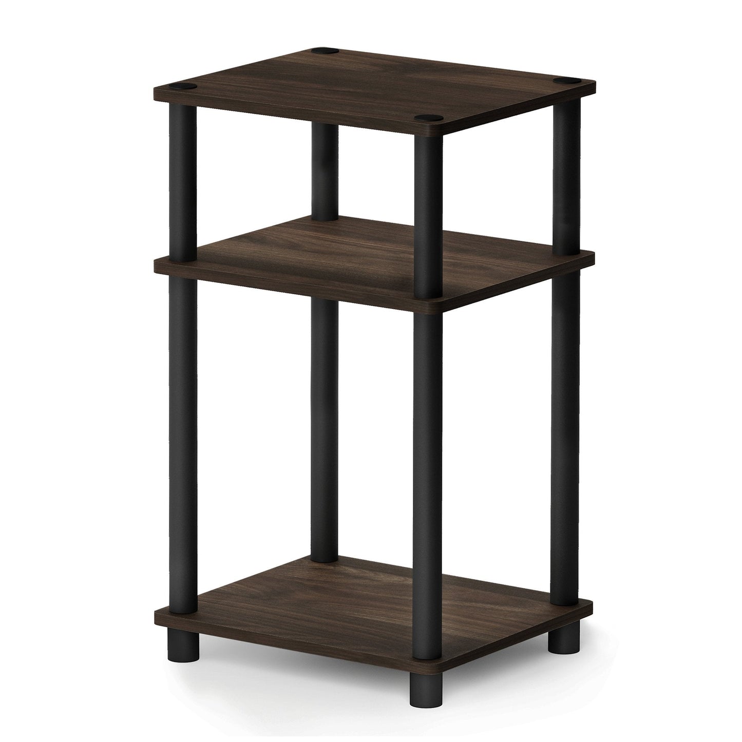 Furinno JUST Side Table, 3-Tier End Table, Open Shelves Night Stand, Bedside Table, Toolless Assembly, for Living Room, Bedroom, Bathroom, Columbia Walnut