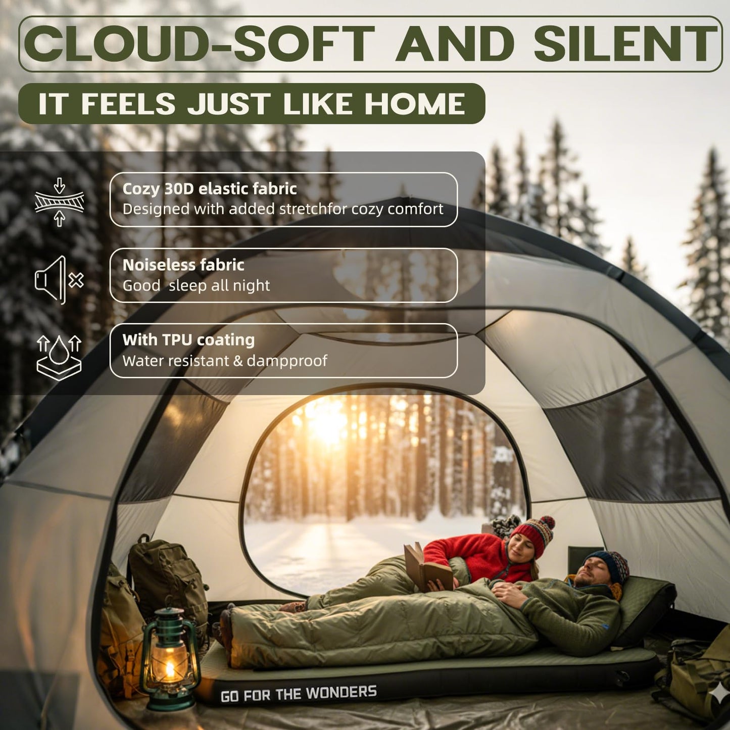 UPWELL Self Inflating Sleeping Pad 4.5" Thickness Camping Mattress with Solid Foam Double Sleeping Mat Portable Fast Inflation for Outdoor Mat Portable Roll Up，with air Pump