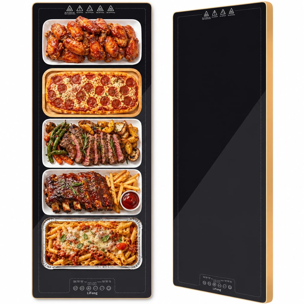 LIFENG Electric Warming Tray 40" x 14" – Glass-Top Full-Surface Food Warmer with 6 Temperature Modes & Timer, Warming Tray for Buffets, Parties, Sabbath, Holidays & Everyday Dining,Black