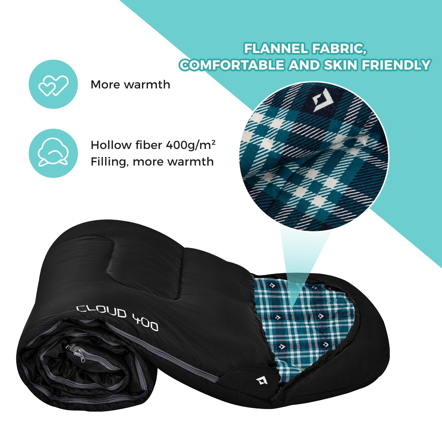 KingCamp Sleeping Bag for Adults, Cold Weather & Warm XL Big and Tall Flannel Sleeping Bags with Compression Sack Portable Waterproof Essentials Gear Accessories for Outdoor Camping (Black Right)