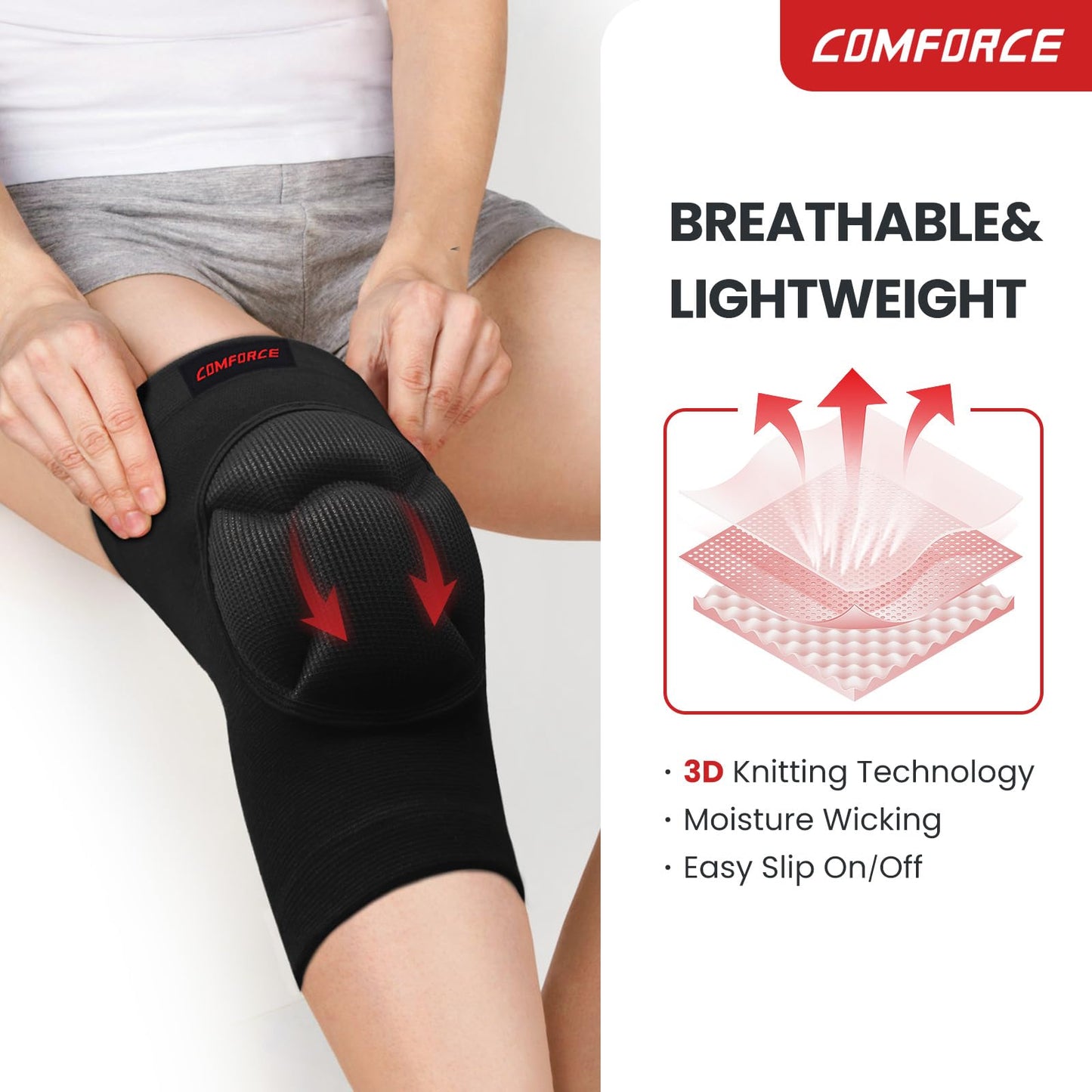COMFORCE Protective Knee Pads with Thick Sponge for Volleyball, Anti-slip Knee Brace Collision Avoidance Knee Sleeve for Basketball, Gardening Housework, Yoga, Skateboarding, M