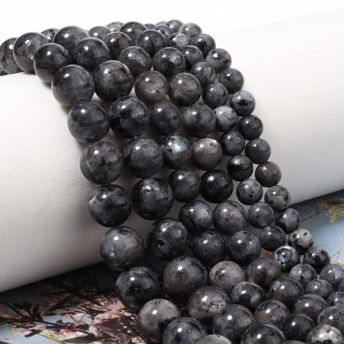 45pcs 8mm Natural Stone Beads Black Larvikite Beads Energy Crystal Healing Power Gemstone for Jewelry Making, DIY Bracelet Necklace