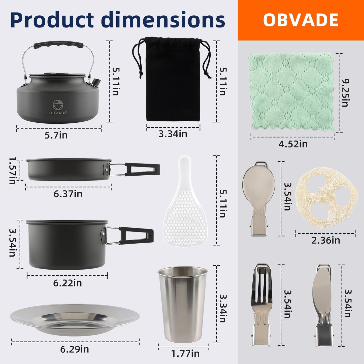 17-Piece Camping Cookware Set, Lightweight Backpacking Pot & Pan Kit with Non-Stick Anodized Aluminum, 0.45Gal Pot, 0.30Gal Kettle, 2 Cups & Cutlery Sets, Compact for Hiking, Camping, Picnic