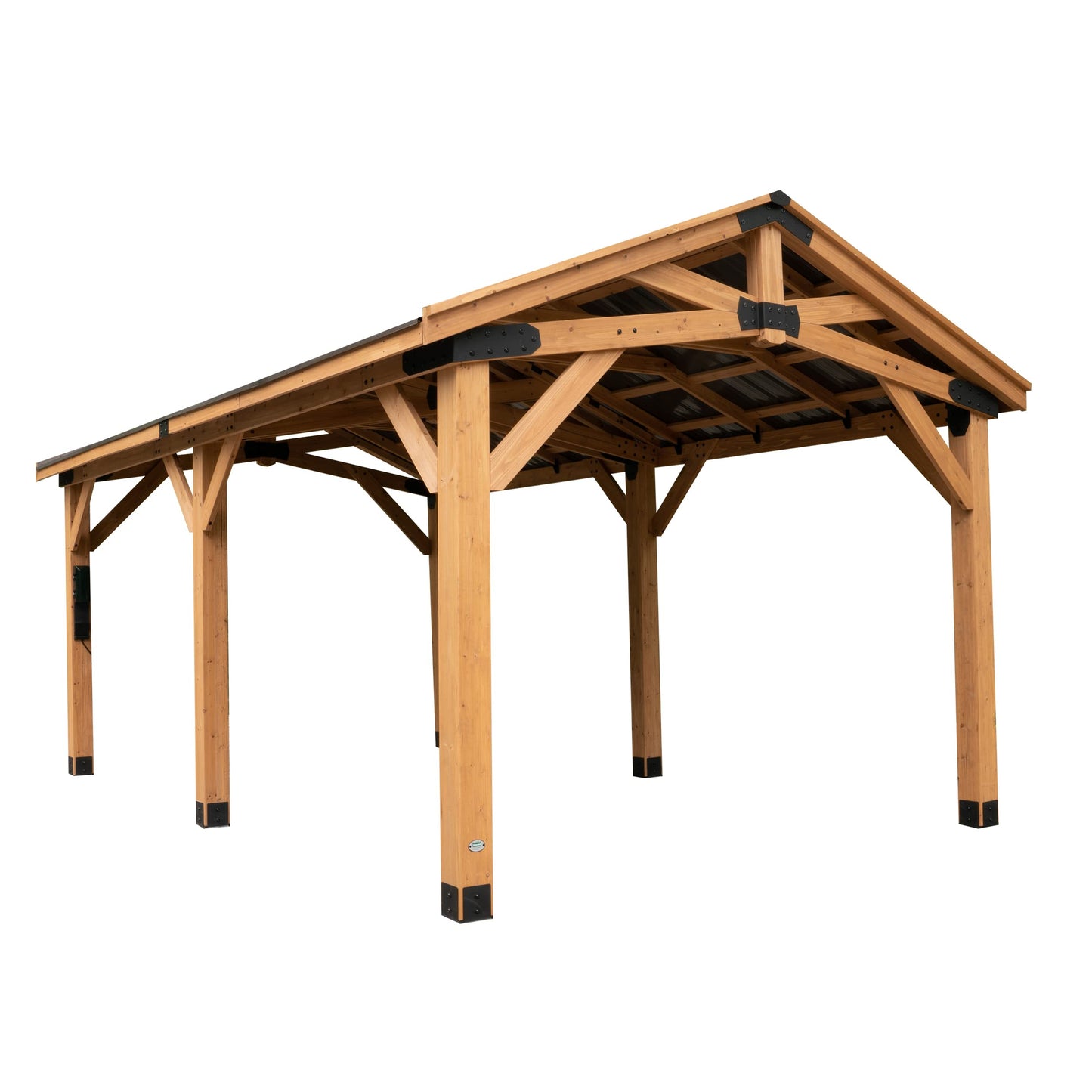 Backyard Discovery Norwood 20 ft. x 12 ft. All Cedar Wooden Carport Pavilion Gazebo with Hard Top Steel Roof