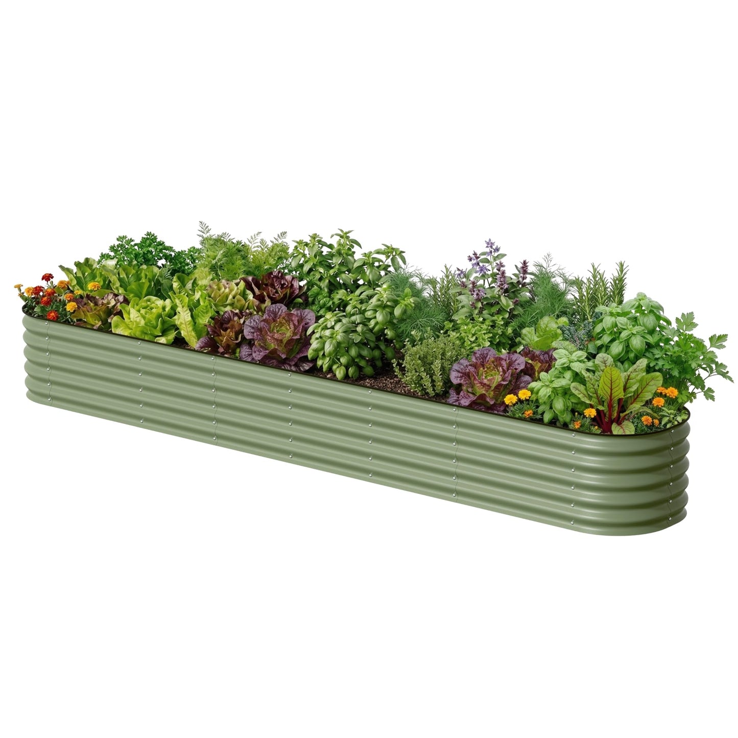 Vego garden 17" Tall 2' x 12' Giant Modular Metal Raised Garden Bed Kit, Large Metal Planter Box for Vegetables, Flowers, Herbs, Olive Green