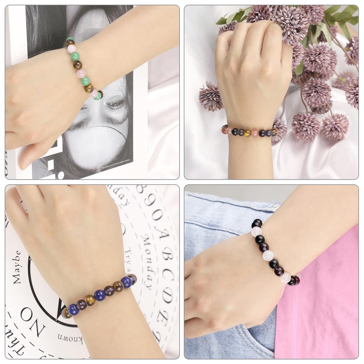 MAIBAOTA Anxiety Bracelet for Women 8 mm Lapis Lazuli Rose Tiger Eye Amethyst Bracelet Stress Relief Gifts Calming Healing Kalm Beaded Bracelets Jewelry for Women