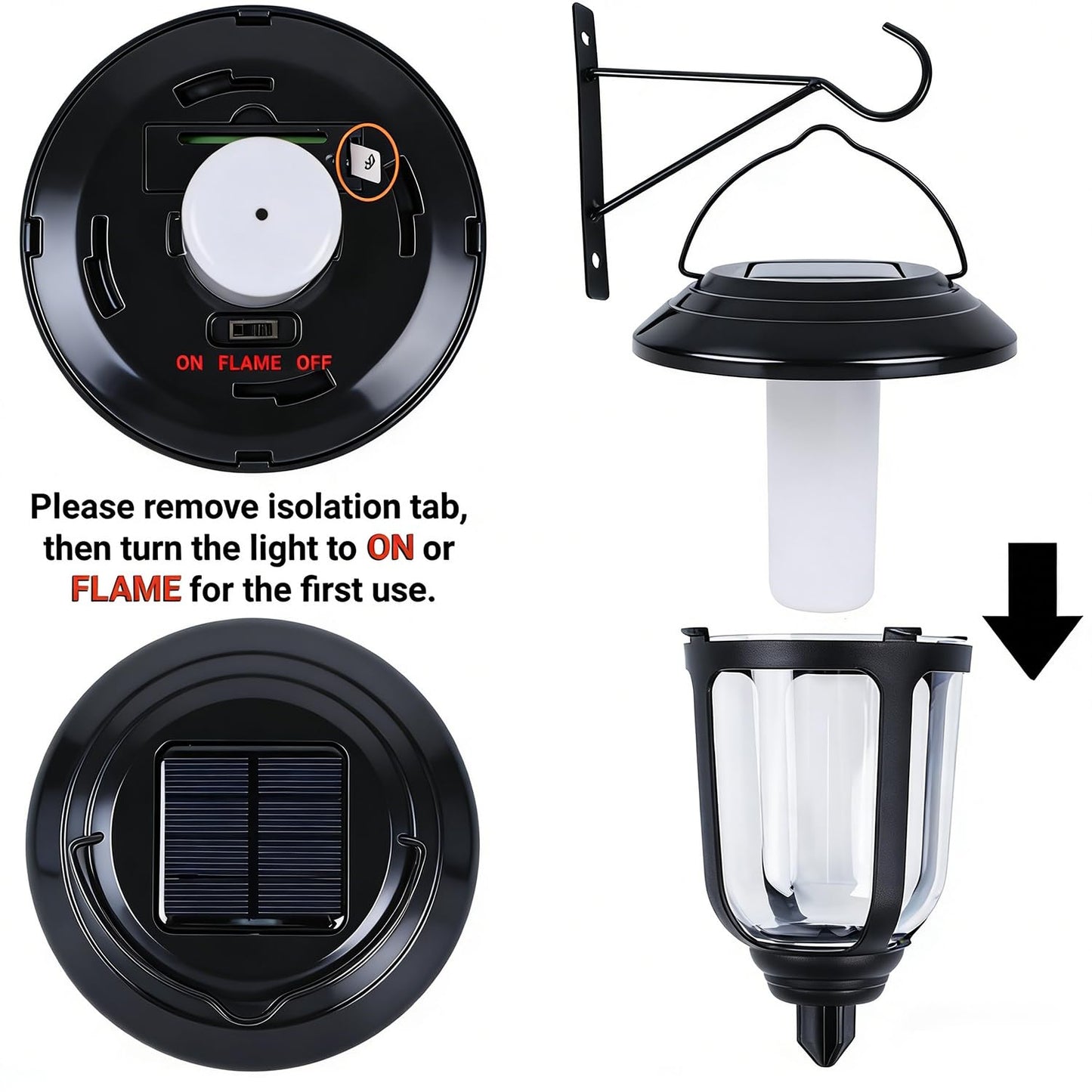 Dynaming 2 Pack Solar Flame Lanterns Outdoor, Hanging Solar Powered Wall Mounted Sconce Lights, Flickering Flame LED Light Auto On/Off, Waterproof for Garage Stair Patio Front Porch Yard