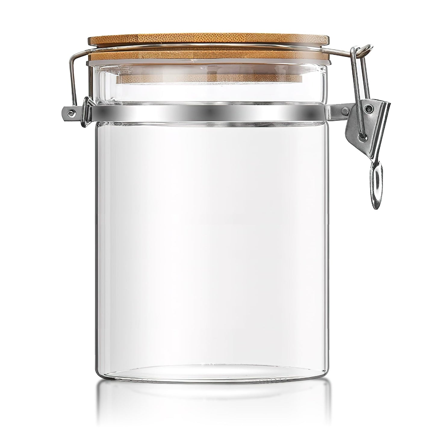 MOLADRI 36 oz/1050ml Clear Glass Storage Canister with Airtight Bamboo Lid, Medium Decorative Container Jar for Coffee Spice Candy Salt Tea Cookie Condiment Pepper Sugar Overnight Oatmeal Snacks