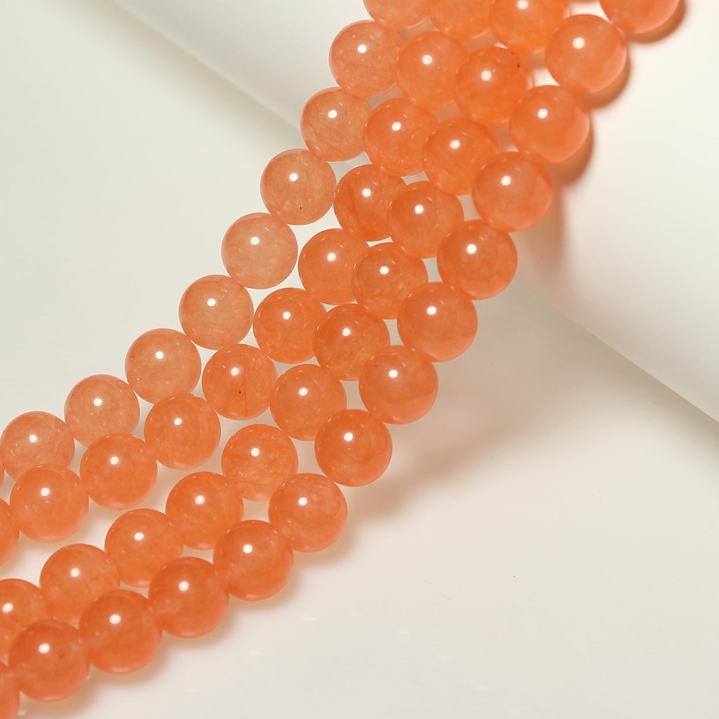 MJDCB Stone Beads 8mm 43pcs Round Light Orange Jade Loose Gemstone Bead Charms for Jewelry Making Bracelet Necklace Earring Pendant