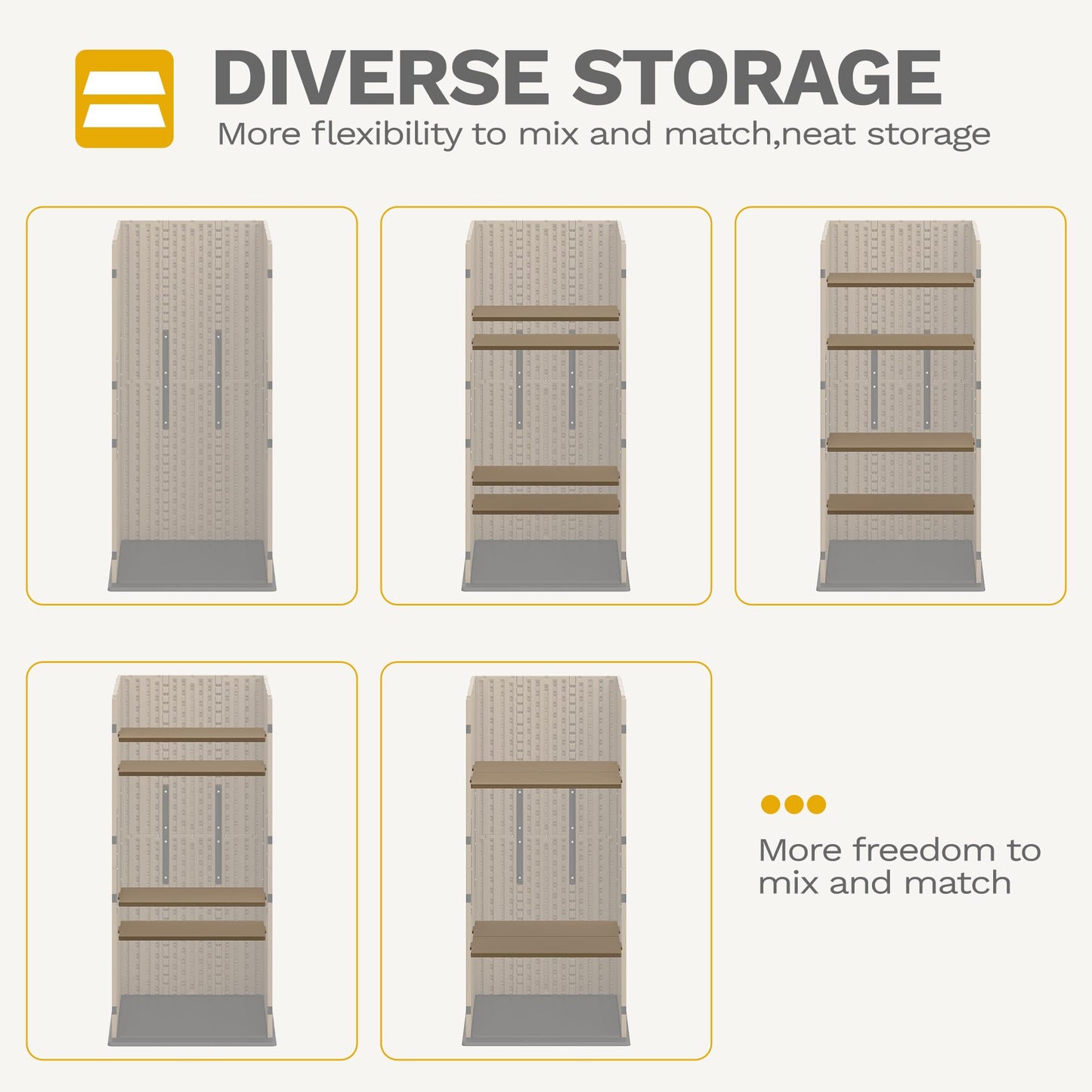 DWVO Outdoor Vertical Storage Shed with 4 Shelves, Waterproof Tall Plastic Storage Shed with 4 Adjustable Shelf, 30 cu. ft. Patio Tools Storage for Patio, Garden, Backyard, Deck, Brown