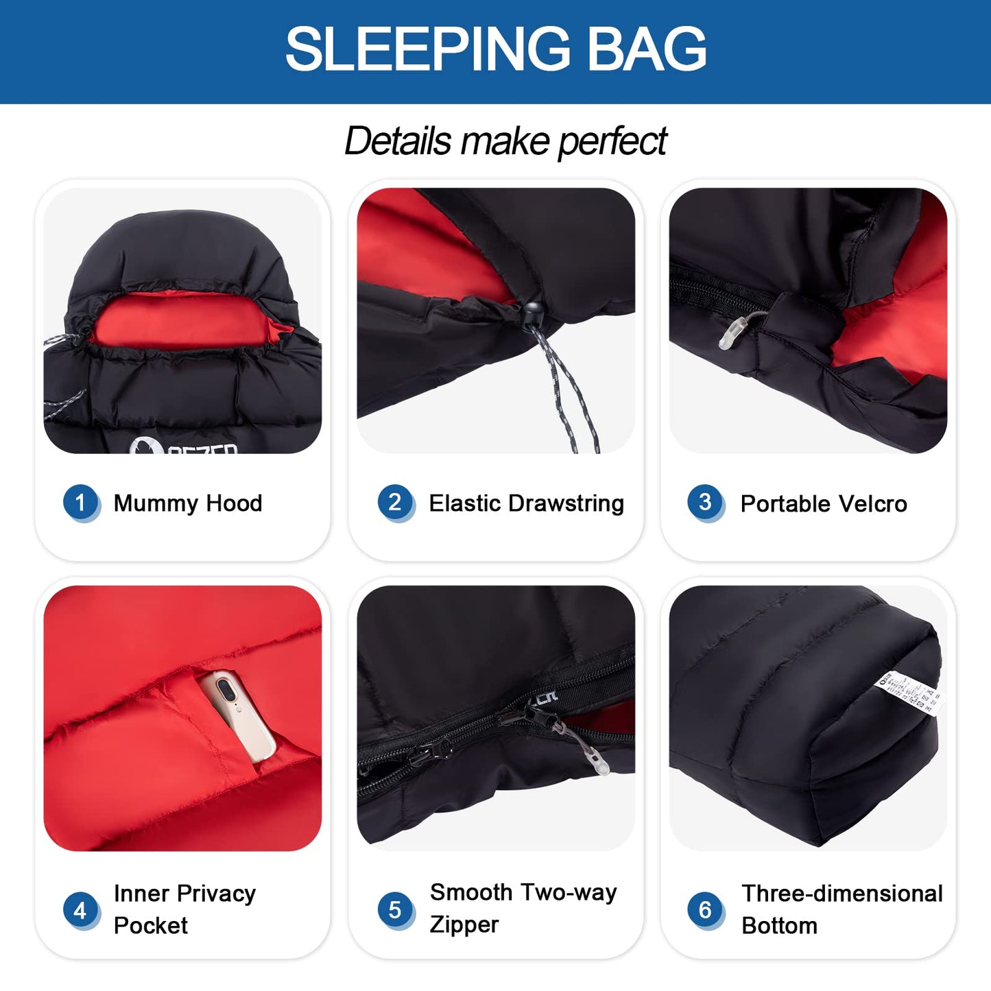 QEZER Ultralight Down Sleeping Bag for Adults 36-61 Degree F with 600 Fill Power, Compact Three Season Sleeping Bag for Backpacking, Hiking and Camping