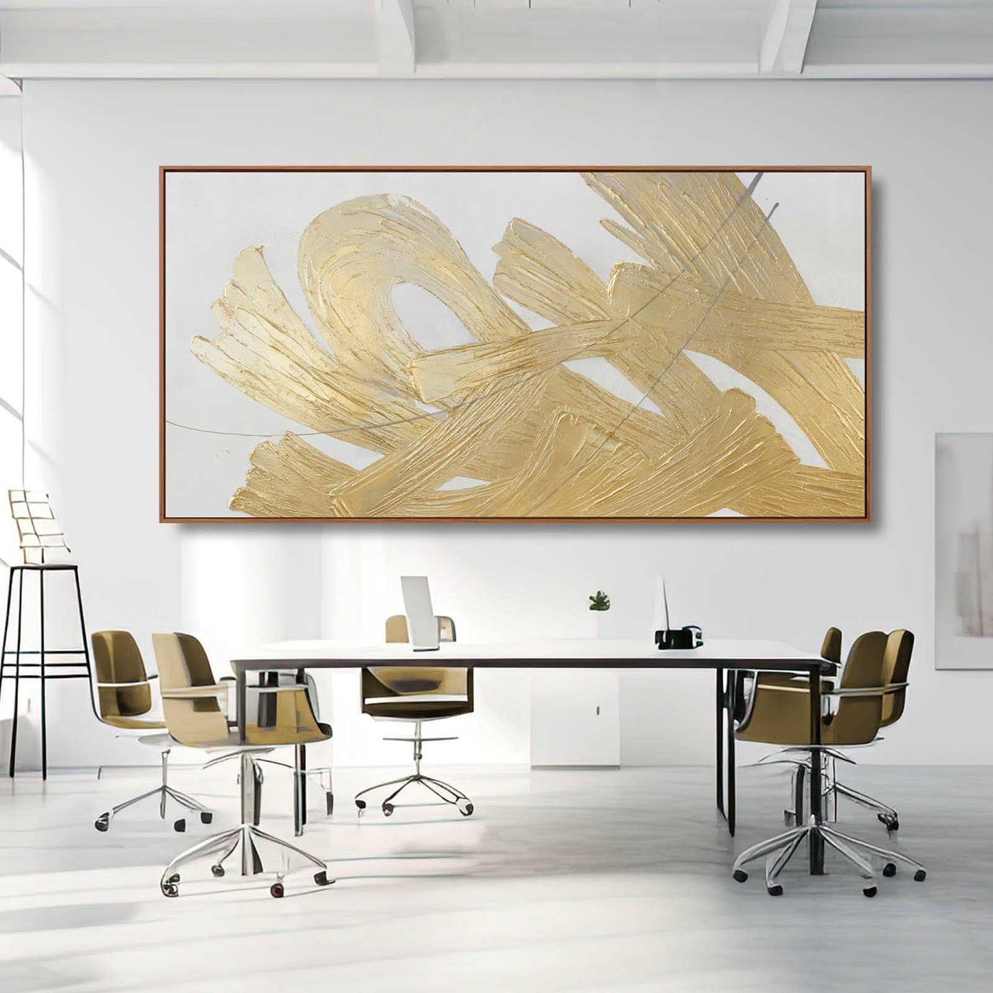 Large Gold Wall Art Abstract Canvas Wall Decor Framed Arts Pictures Modern Artwork Hand Drawn Paintings 36"x70"