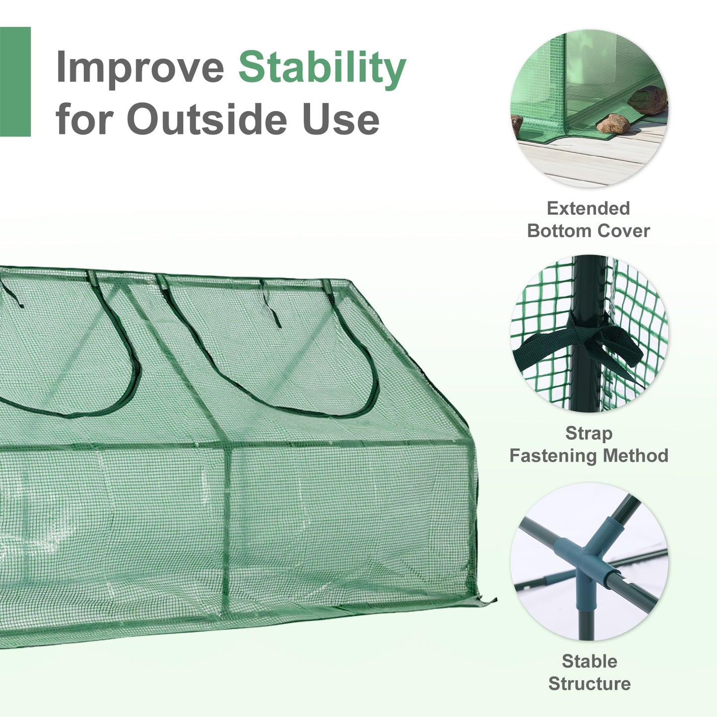 Aoodor 9 x 3 x 3 ft Mini Greenhouse with 3 Zipper Doors, Water-Resistant, UV-Protected for Flowers, Vegetables, and Herbs, Green
