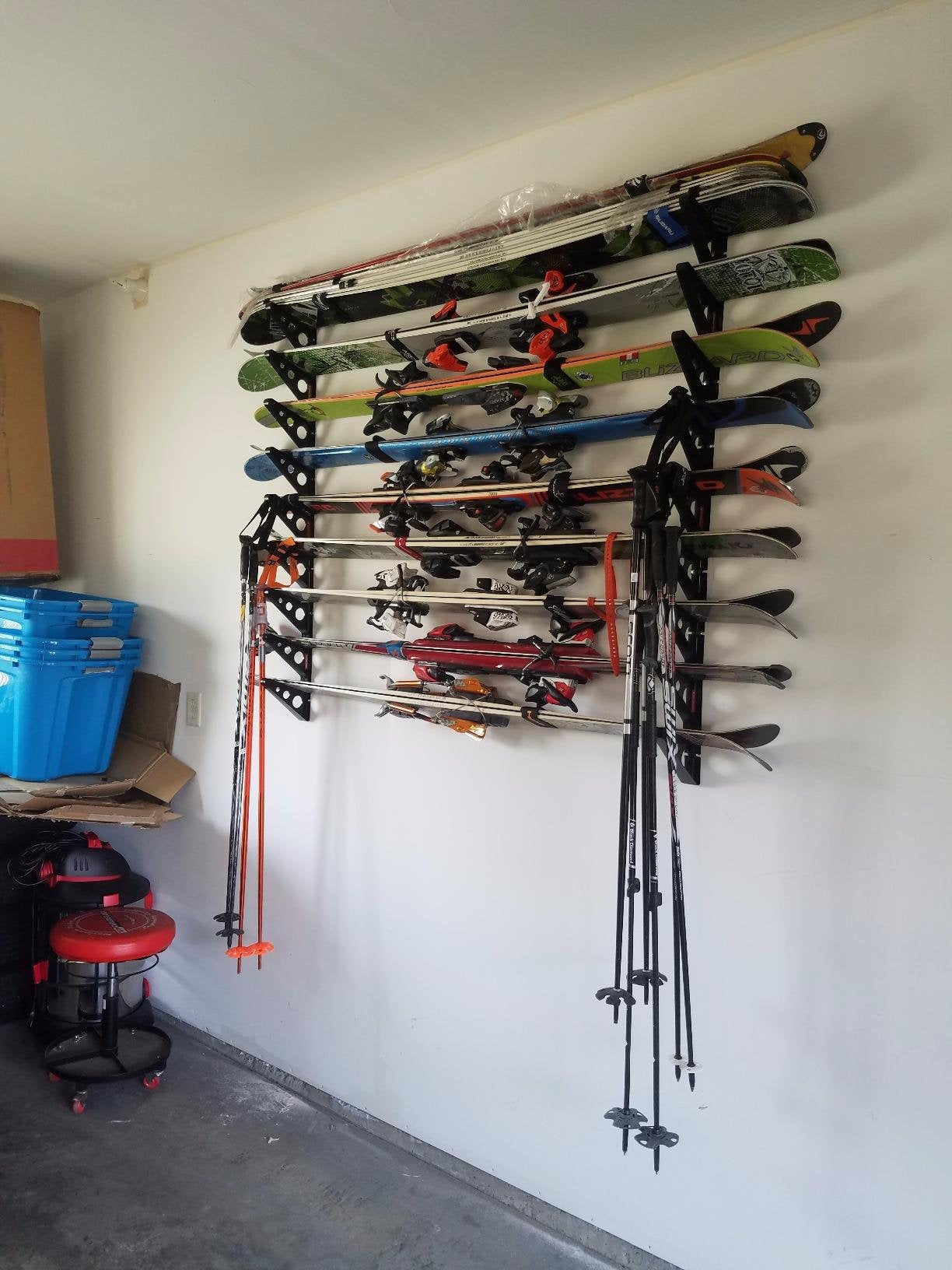 StoreYourBoard Ski Rack – Heavy-Duty Horizontal Ski Wall Mount & Snowboard Wall Mount for Garage Wall Shelving - Snowboards & Gear, Multi-Sport Skateboard Organizer - Skiing Accessories - Holds 3 Pair