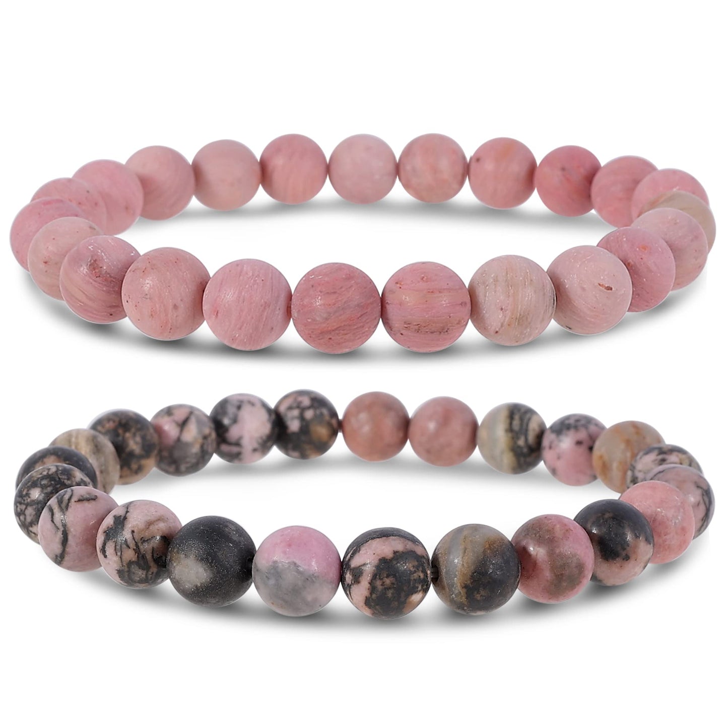 Bivei Natural Gemstone Semi Precious Crystals Handmade Stretchy Round Beads Bracelet, Enhance Positive Energy,Stocking Stuffers for Women(Rhodochrosite & Rhodonite (Love & Compassion) Medium)