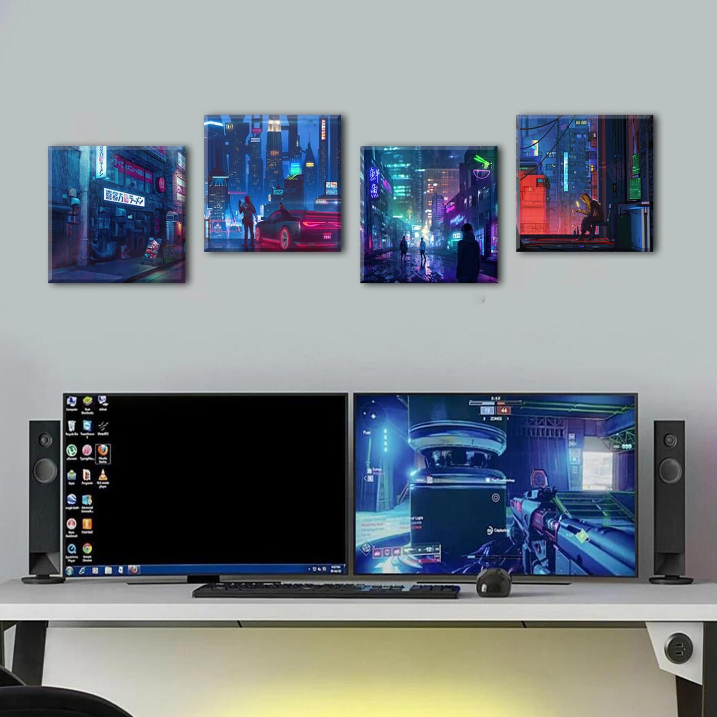 Japanese Anime Wall Art Cyberpunk Anime Posters for Bedroom Decor Tokyo Neon Night City Canvas Prints Gamer Wall Decor Modern Pop Gamer Posters for Boys Room Playroom Home Decorations 12x12 4Pcs
