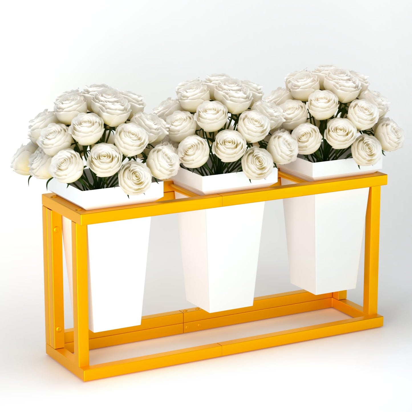 ztysn Flower Display Stand - Plant Stand with 3pcs Plastic Flower Buckets , Moving Heavy Duty Flower Cart Flower Metal shelf Indoor,Outdoor Patio,Garden,Living Room,Florist (with White Buckets )