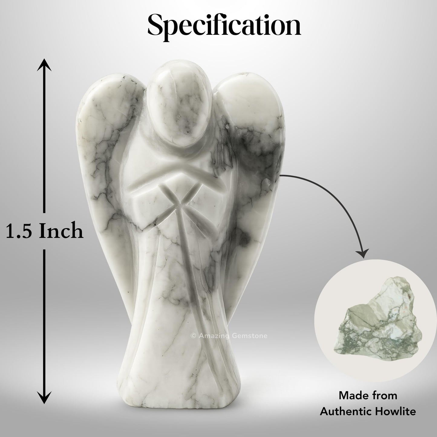 Amazing Gemstone Howlite Angel - Howlite Crystal Angel and Pocket Guardian Angel Crystal Figurines (1.5 inches)
