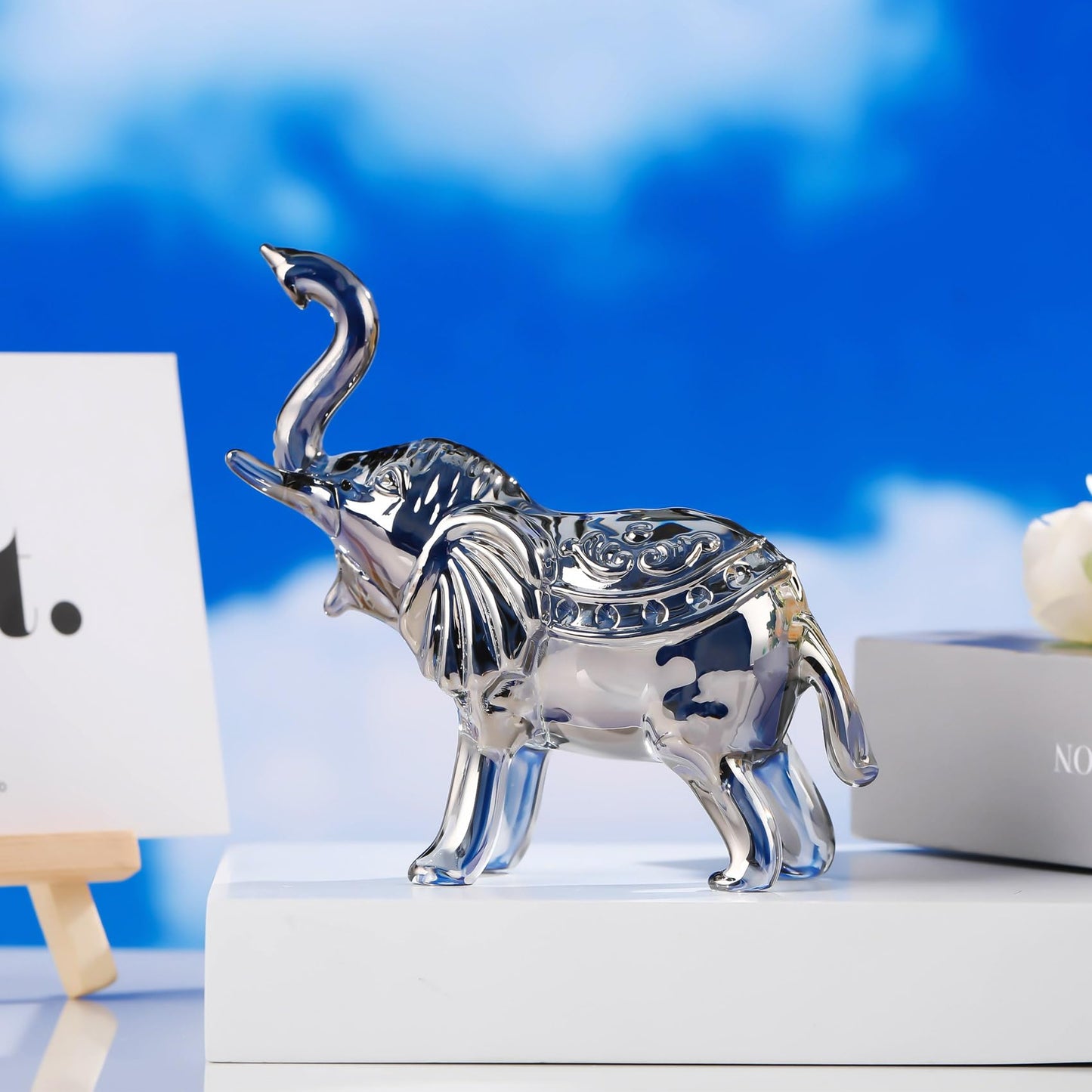 YWHL Black Crystal Elephant Figurine Decor, Glass Elephant Figurine Gifts for Women, Handmade Animal Collectible Statue