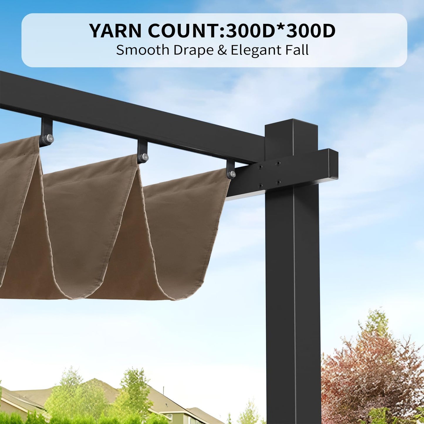 10' X 10' Pergola Shade Cover for Outdoor Retractable Durable Fabric Canopy Replacement Top Only, Sun Shade for Outside (Beige)