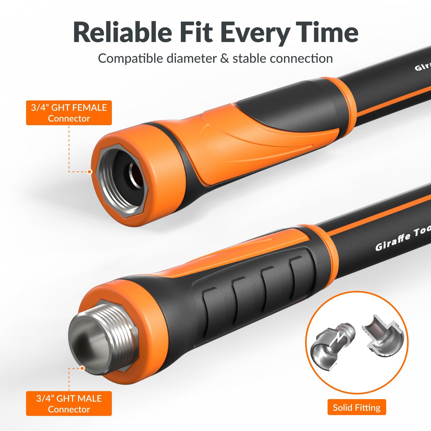 Giraffe Tools Garden Hose 5/8", Water Hose Heavy Duty, Flexible, Lightweight Hybrid Hose with Swivel Handle, 75ft Male to Female Fittings, Burst 600 PSI