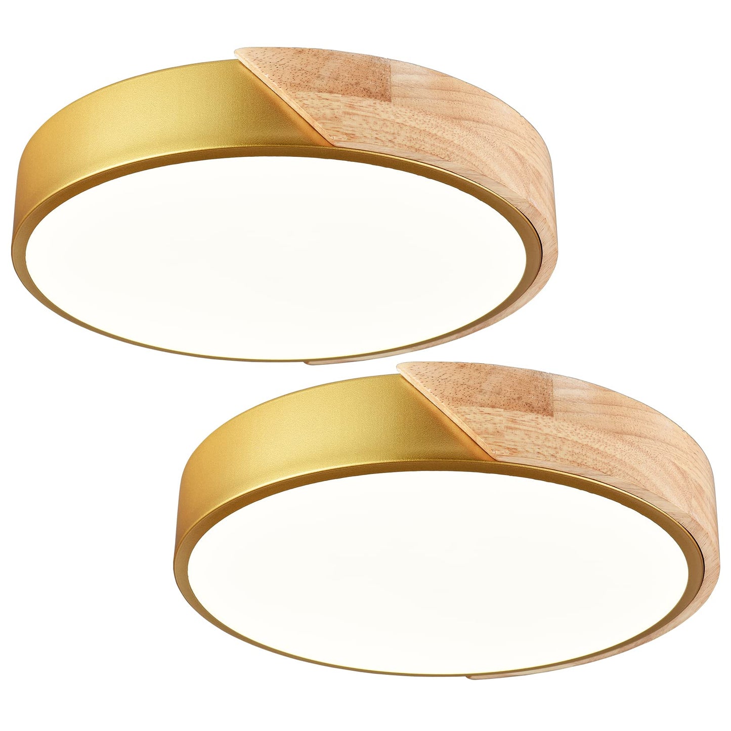 TEENYO Modern LED Flush Mount Ceiling Light 12 Inch Gold Low Profile Round Ceiling Light 2-Pack 4000K Wood Flush Mount Light Fixture for Hallway Bedroom Bathroom Foyer Entryway