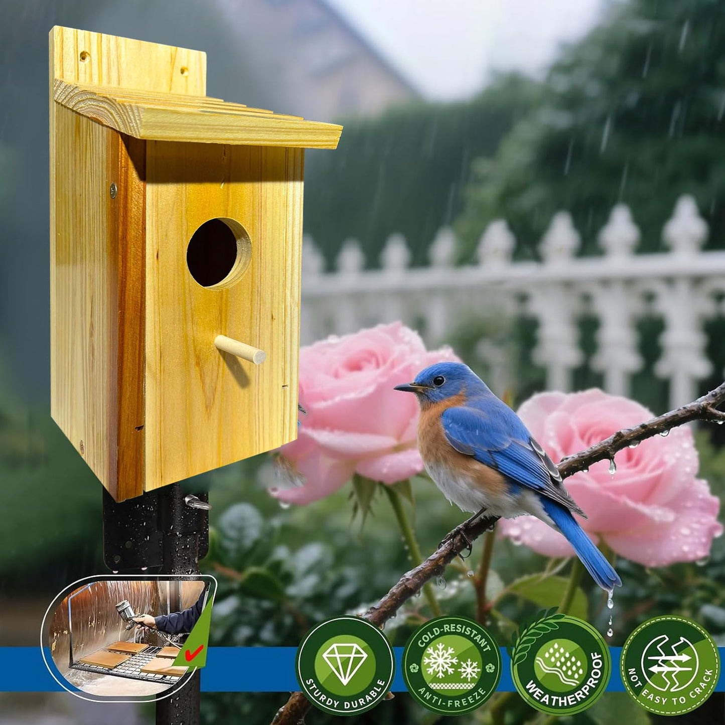 LENEDI Bird House, Wood Bird Houses for Outside, Cedar Birdhouse for Outdoors, Bluebird Houses for Outside, Waterproof Birdhouse for Wren Bluebirds Finches Swallows, Assembling Need