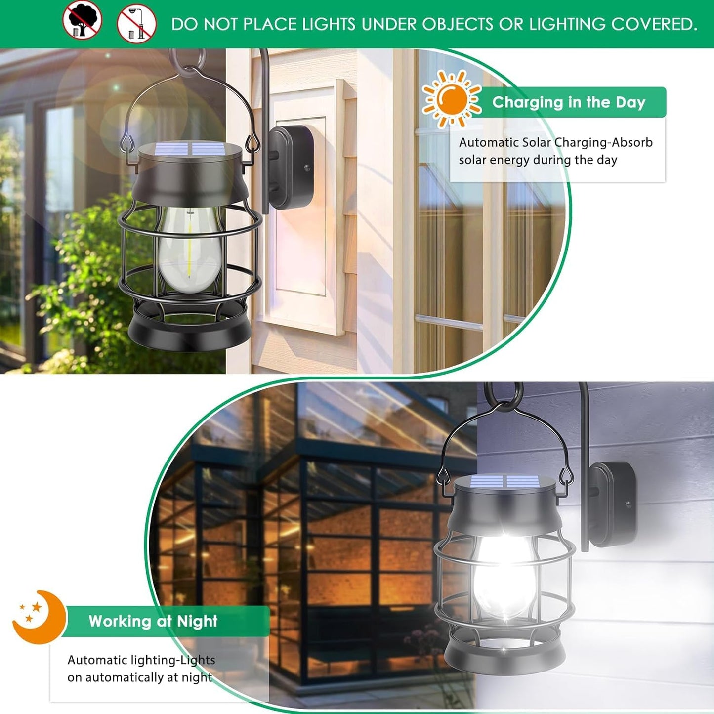 TomCare Solar Lanterns Lights Outdoor Waterproof 4 Pack Metal Hanging Solar Lights Lantern for Outdside Decorative Patio Porch Garden Lawn, Cool White