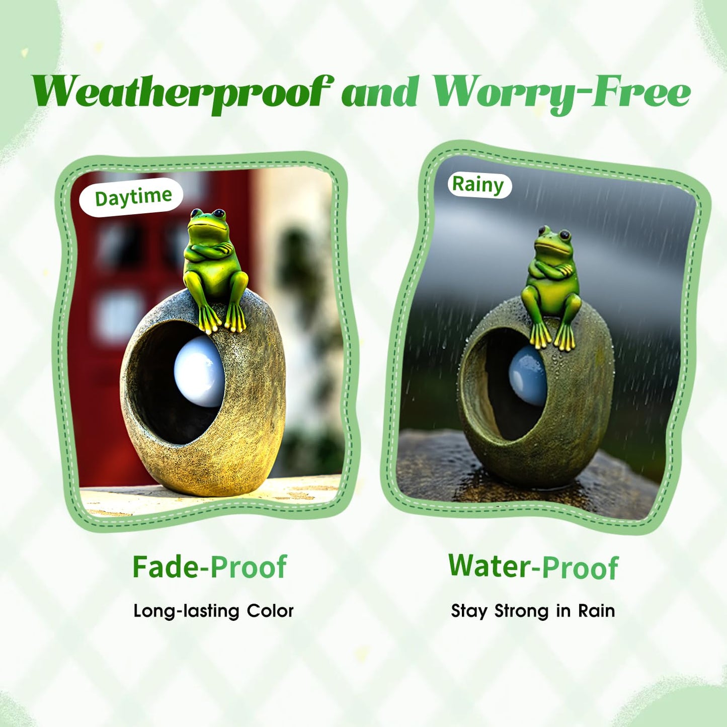 WHIMSYNOOK 9.1" Resin Perched Frog Solar LED Garden Statue Light, Ideal for Porch, Lawn, Yard, Housewarming, or Birthday Gifts for Mom, Family, and Froggy Lovers