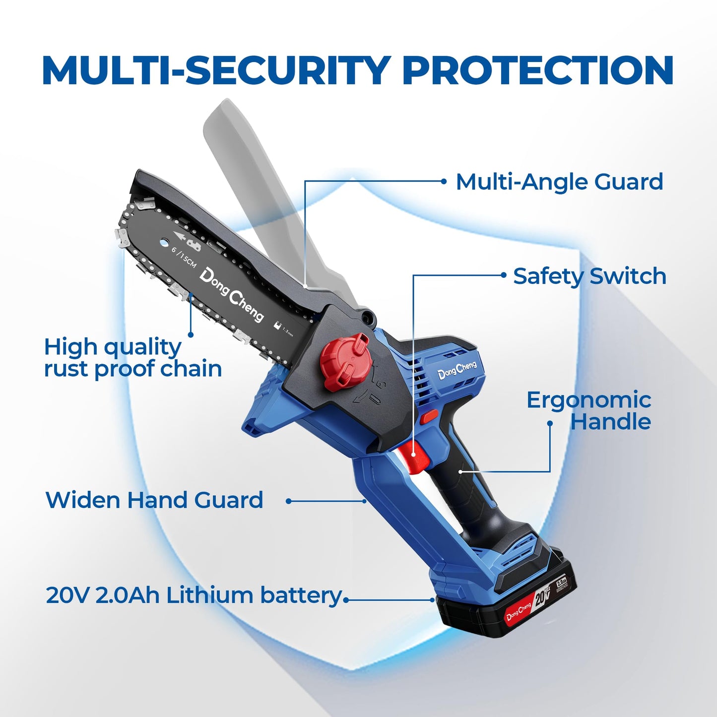 DongCheng 20V Brushless Mini Chainsaw, 6-Inch Cordless Electric Chainsaw with 2.0Ah Battery & Charger, 24000RPM, Auto Oiler, Tool-Free Chain Tension, 2.65 lbs for Wood Cutting, Tree Trimming, DIY