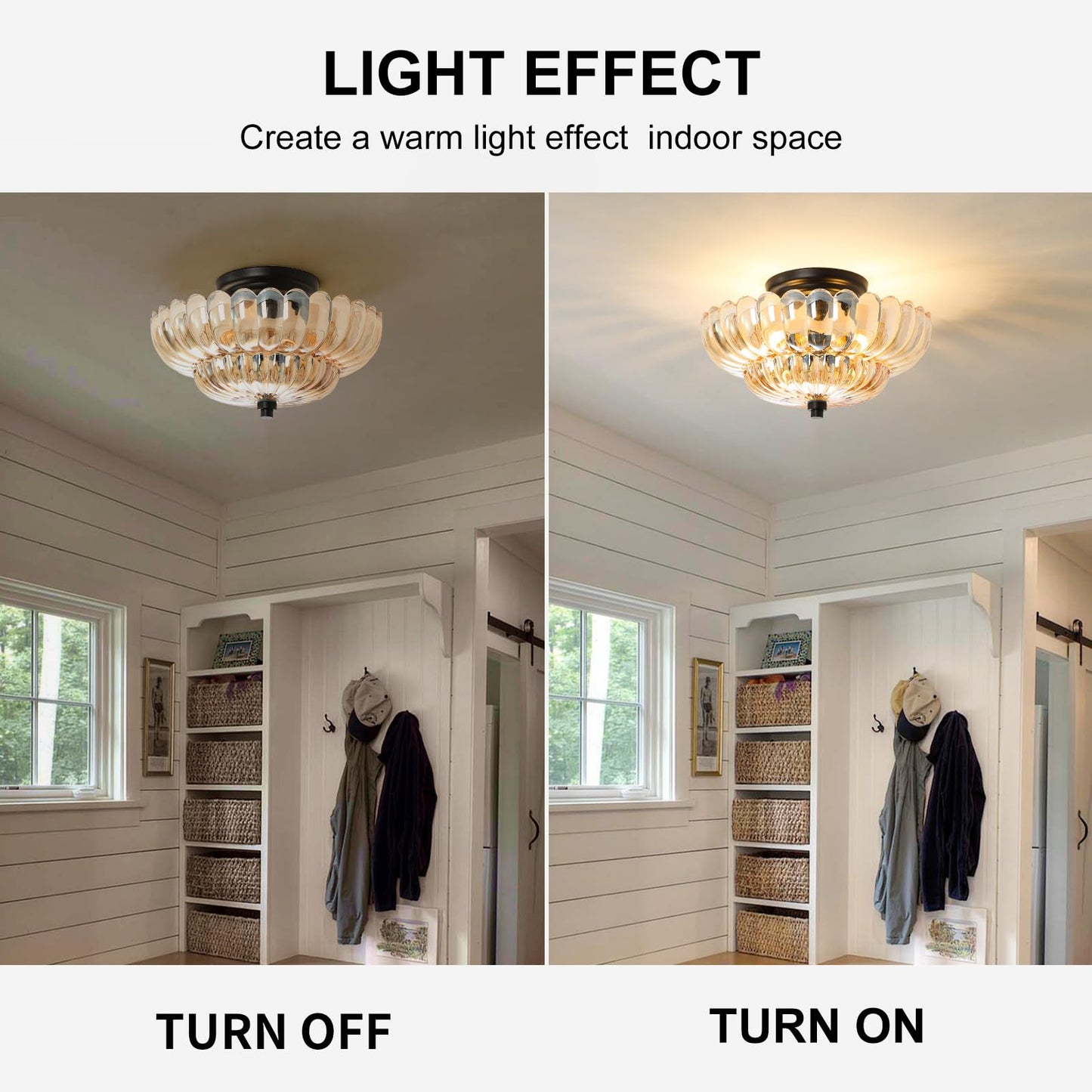 GloMuse Semi Flush Mount Ceiling Light Fixture Vinatge Black Ceiling Lights Mid Century Modern Glass Close to Ceiling Lighting Fixtures for Bedroom Hallway Foyer Bathroom Kitchen Laundry Room Nursery