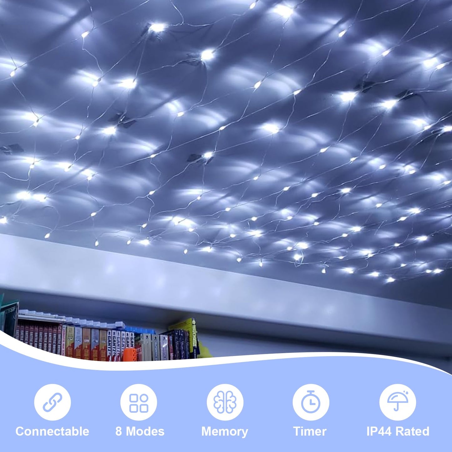 QITONG Net Lights Outdoor Mesh Lights, 12ft x 5ft 360 LED White Christmas Light with 8 Modes, Connectable Clear Wire Bush Light Plug in