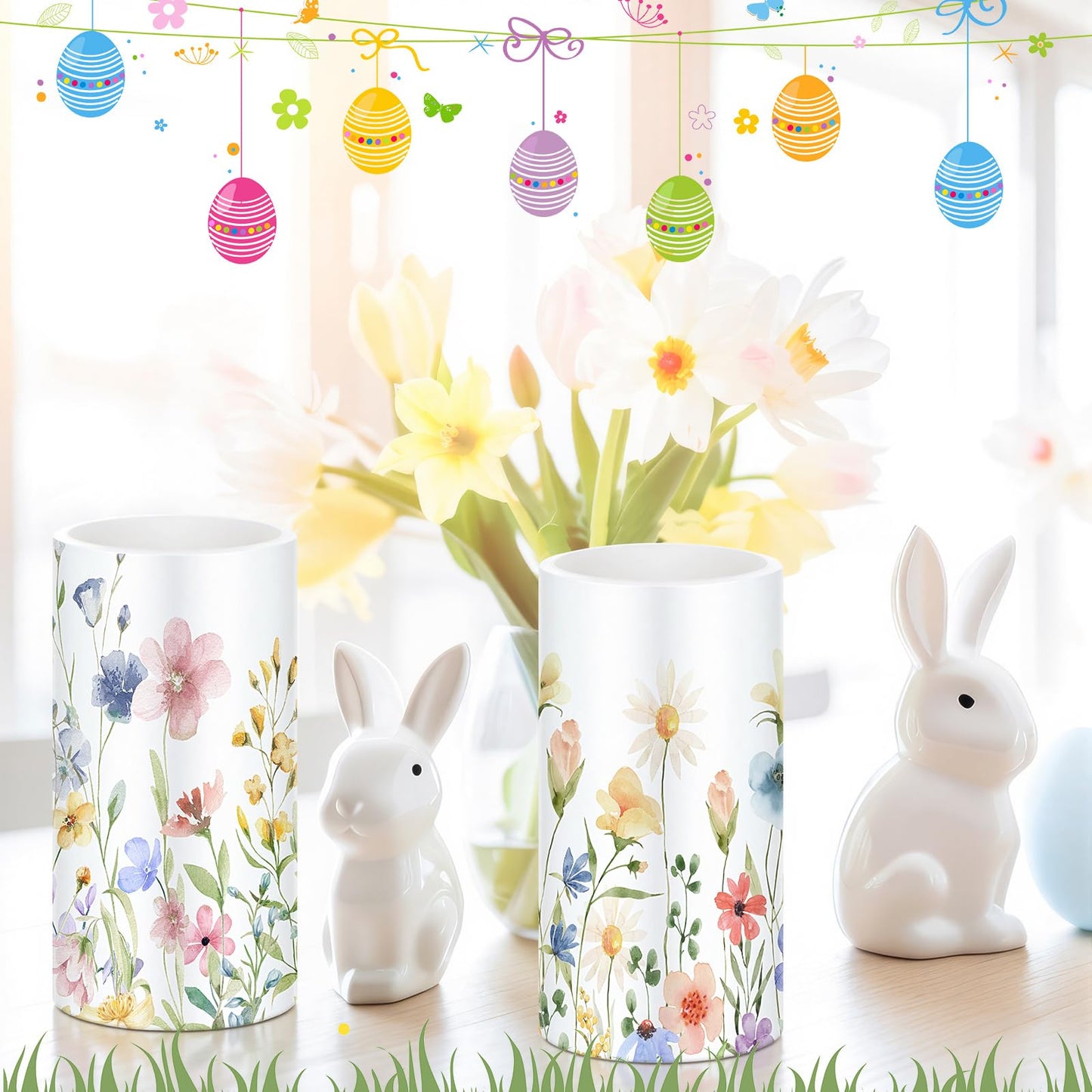 Retisee 3 Pcs Spring Wildflower Flameless Candles Spring Floral Battery Operated Flickering LED Candles with Remote Floral Gifts Decoration for Easter Wedding Table Centerpieces Home Living Room Decor
