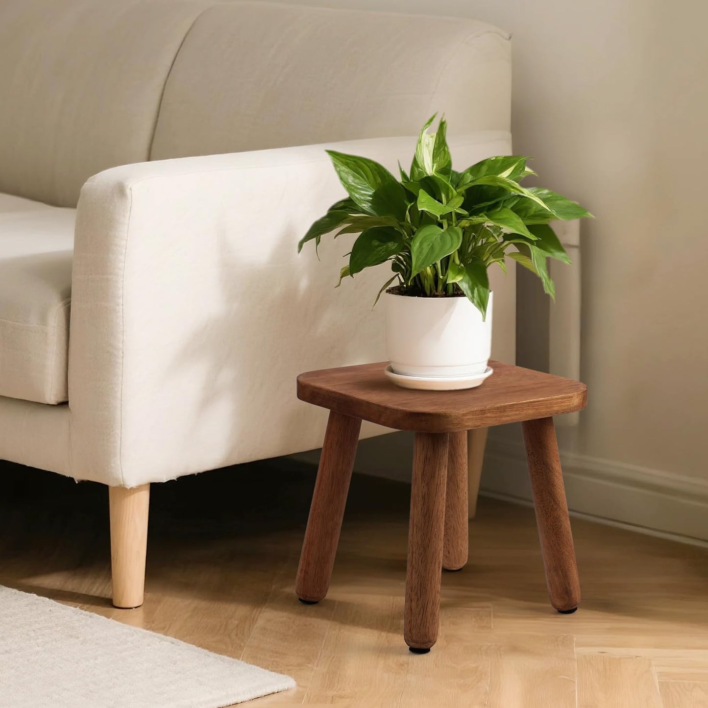 Solid Wood Step Stool 9.3" - 300lbs Capacity Plant Stand Indoor, Smal Stools to Sit on, Multi-Use Footstool for Bathroom/Bedroom/Kitchen Color: Walnut