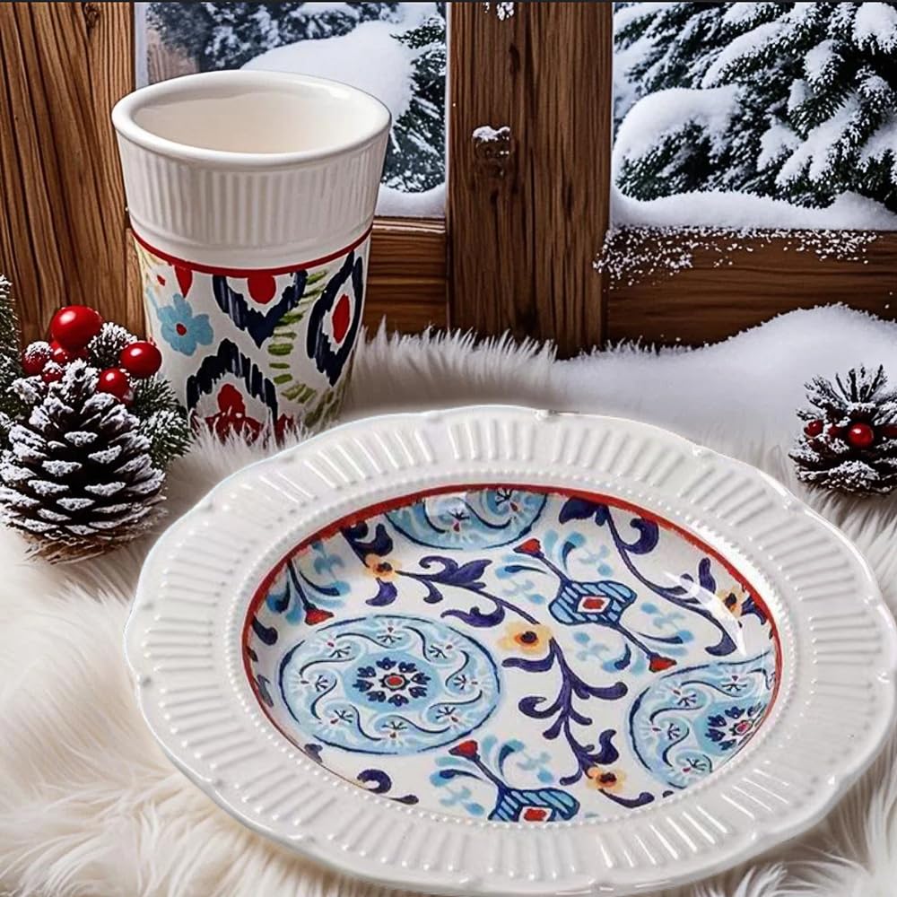 9 Inch Floral Porcelain Plates,Unique Embossed Flower Shape,Microwave & Dishwasher Safe, Artisan Hand-Painted Design for Steak,Salad,Dessert,Home & Restaurant Use