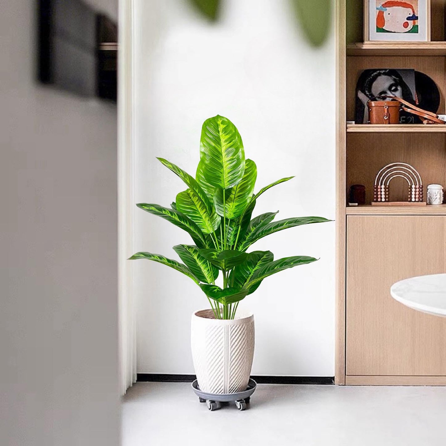 Rozwkeo Artificial Plants in Pots Large Fake Tree Floor Faux Tropical Plants Decorative Greenry House Potted Tall for Home Office Living Room Decor Indoor Garden Outdoor (80cm Tropical Banana)