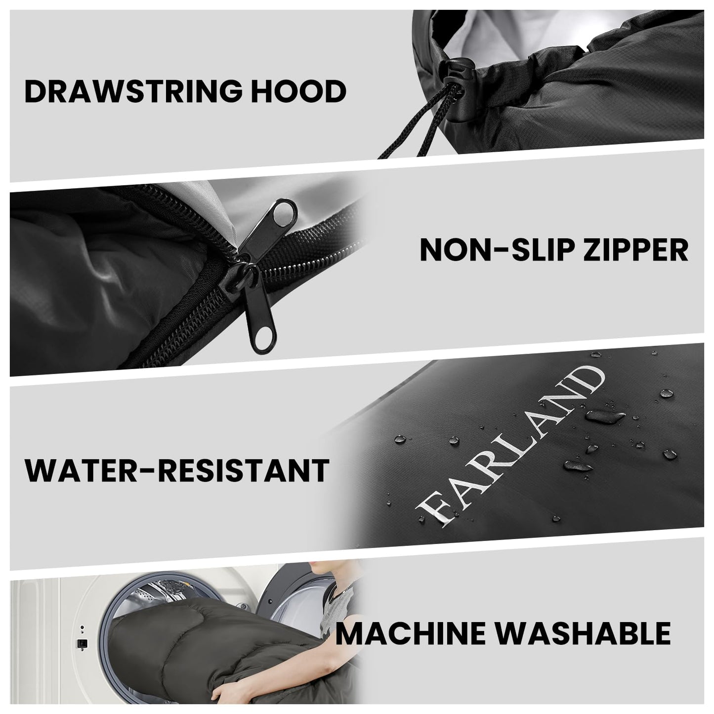 FARLAND Sleeping Bags for Adults Teens Kids with Compression Sack Portable and Lightweight for 3-4 Season Camping, Hiking,Waterproof, Backpacking and Outdoors