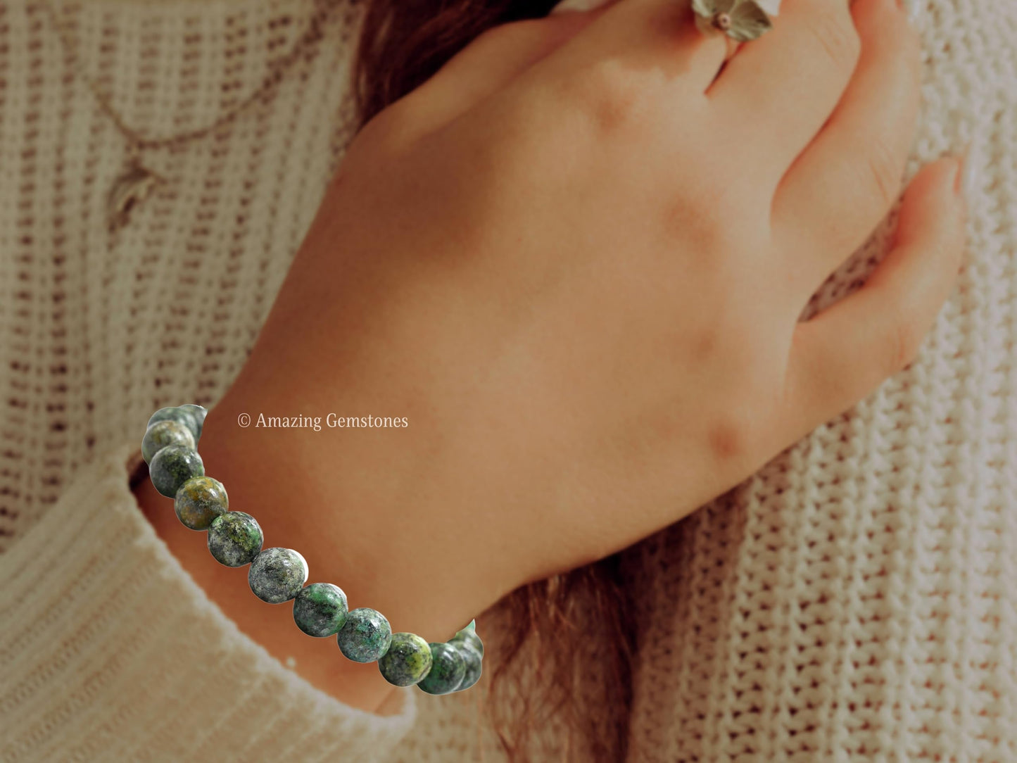 Amazing Gemstone Crystal Bracelet for Women Men's Gifts - Protection Healing Crystal Bracelet - 8mm Gemstone Beaded Stretchable Bracelet Pulseras Para Hombres Mujer Stocking Stuffers Mothers Day Gift (African Turquoise)