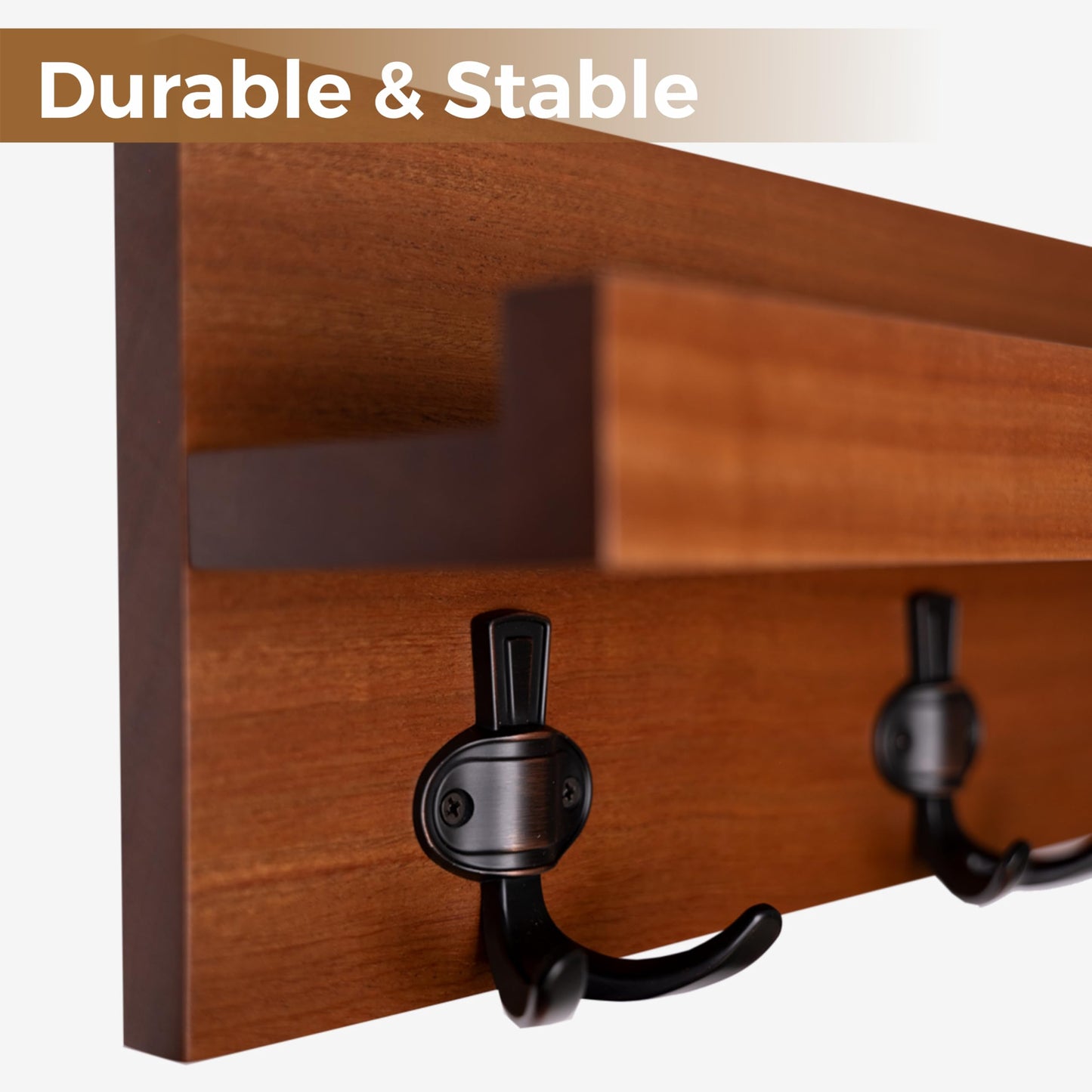 Straga Handmade Entryway Organizer–Wall-Mounted Shelf with 3 or 4 Sturdy Hooks for Coats, Bags, Keys & Umbrellas – Mudroom, Hallway, Bathroom, Modern-Traditional Design – Made in USA 10