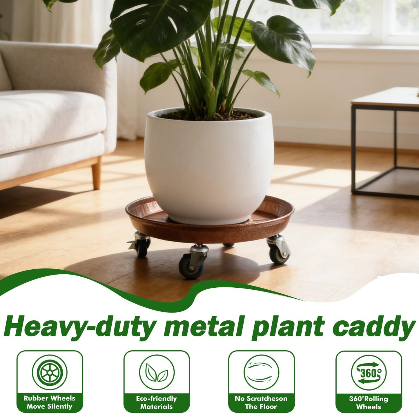 Planterhoma 3 Packs 16" Metal Plant Caddy with Wheels Extra-Large Rolling Plant Stand Heavy-Duty Plant Dolly with Casters Indoor Outdoor Wheeled Flower Pot Mover Rollers Garden Cart Trolley, Copper