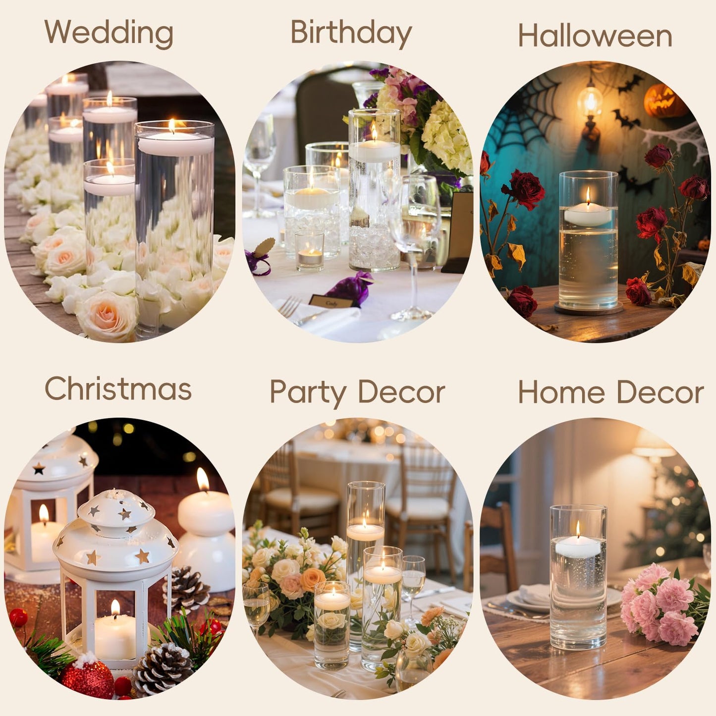 48 Pack White Floating Candles 1.75inch Unscented Floating Candle for Centerpieces 4-5 Hours Burning 1.75” Floating Candle Bulk for Wedding Party