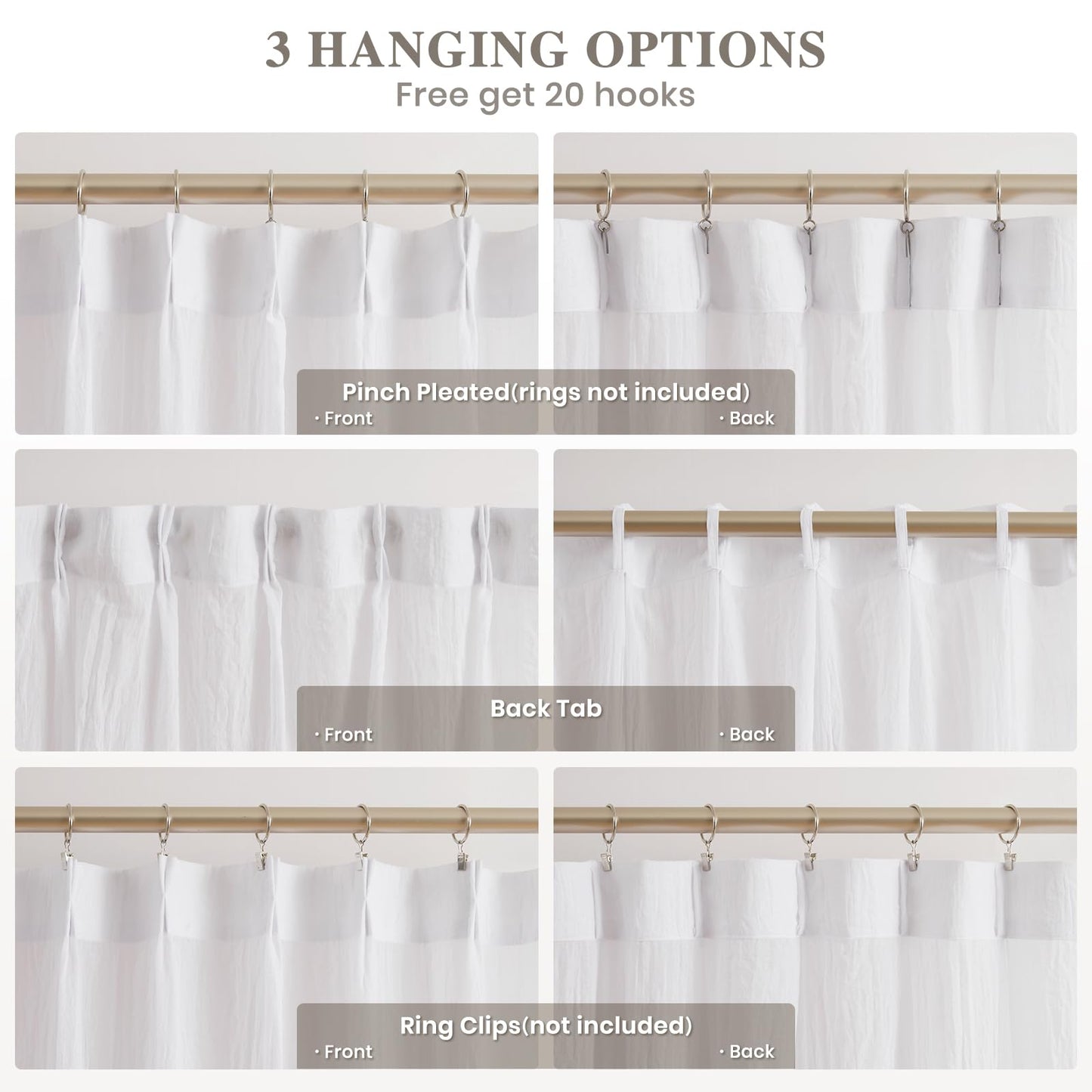 Melodieux Cotton Sheer Curtains 63 Inch Length 2 Panels, Light Filtering Pinch Pleated Cafe Curtains Panels, Back Tab Bedroom and Nursery Kitchen Drapes with Hooks, 40x63 Inch, White