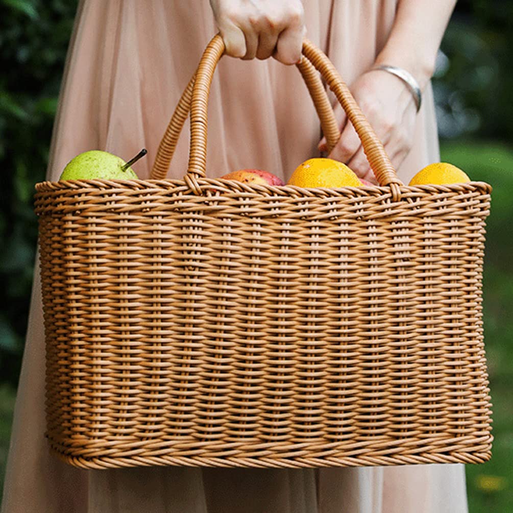 LIOOBO Big Picnic Basket with Handle, Plastic Baskets for Gifts Empty, Woven Imitation Rattan Baskets, Gift Storage Basket for Camping, Birthday, Wedding，Picnic, Party