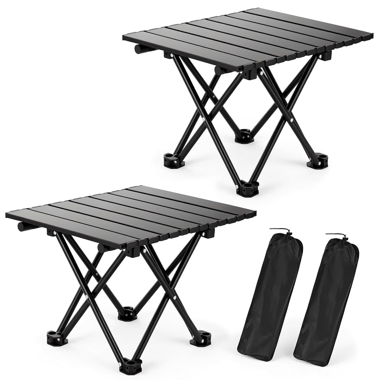 hediya 2 Pack Portable Camping Table Foldable, Ultralight Small Folding Beach Table with Carry Bag for Outdoor Travel, Beach, Camp, Picnic, BBQ, Cooking, Festival, Boat, Home Use (Black-S)