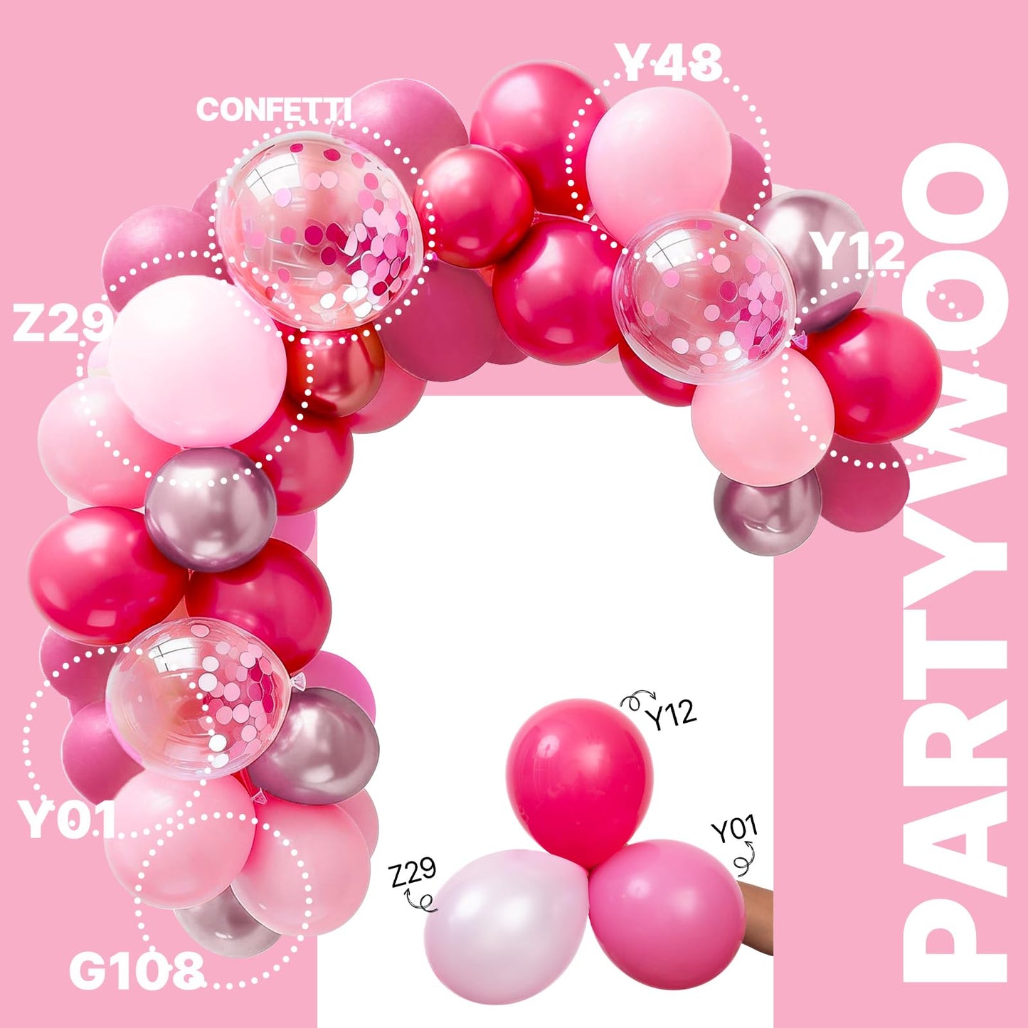 PartyWoo Pink Balloons 66pcs 12 Inch Pearl Metallic Mauve Magenta Fuchsia Hot Pink Confetti Latex Balloons for Gender Reveal Bridal Shower Baby Shower Princess Theme Birthday Party Decorations