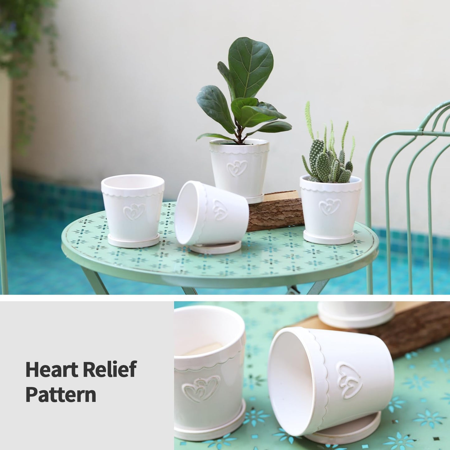 BABALIU 4.5 Inch Ceramic Planter Pots with Saucers, Cylinder Flower Pot with Drainage Holes for Indoor and Outdoor Plants, Succulent Orchid Little Snake Plants, Set of 4, White