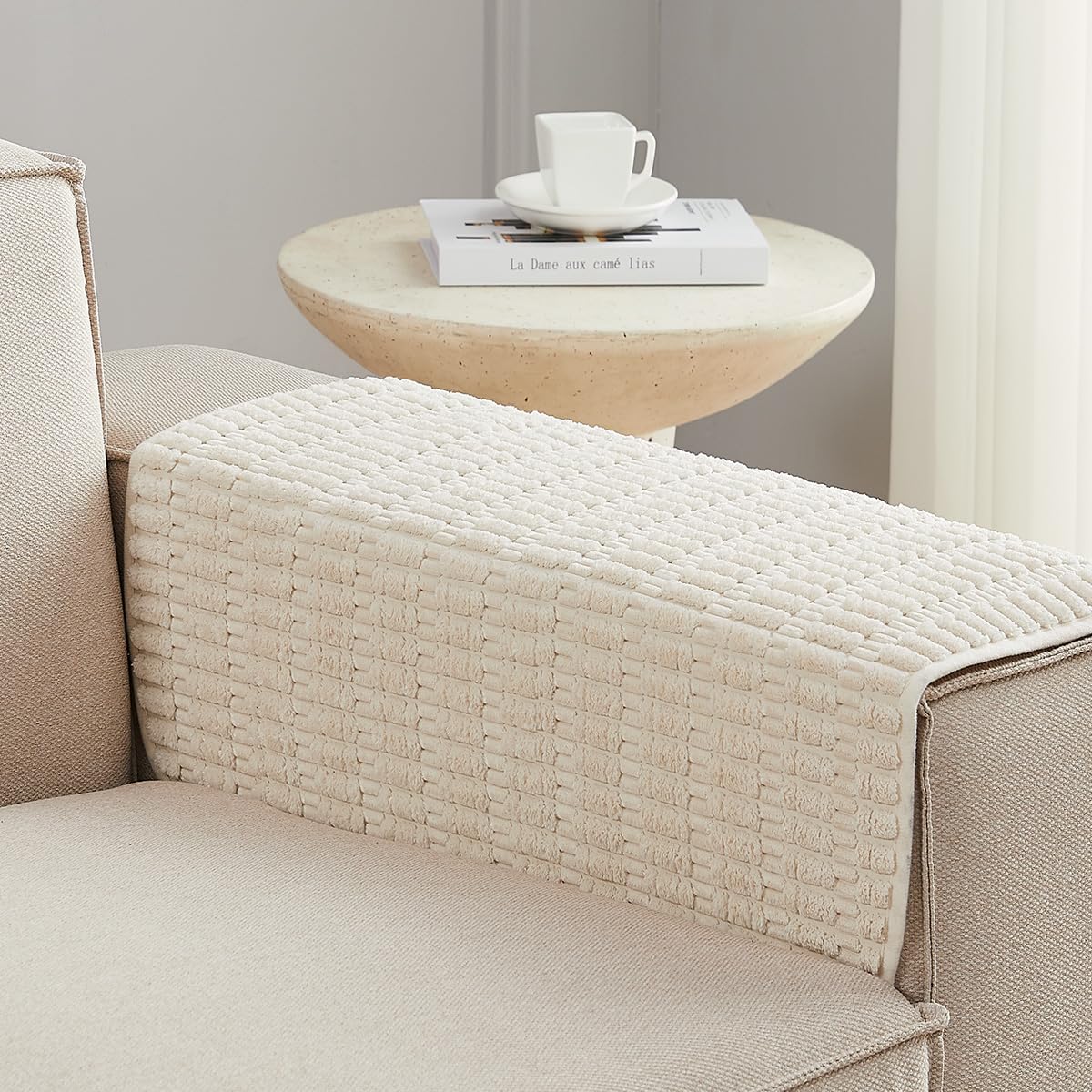 Meider Sofa Arm Covers Couch Arm Covers, 2pcs Chair Armrest Cover Non-Slip Armchair Slipcovers for Sofa Couch (Cream White, 22x26 inch)