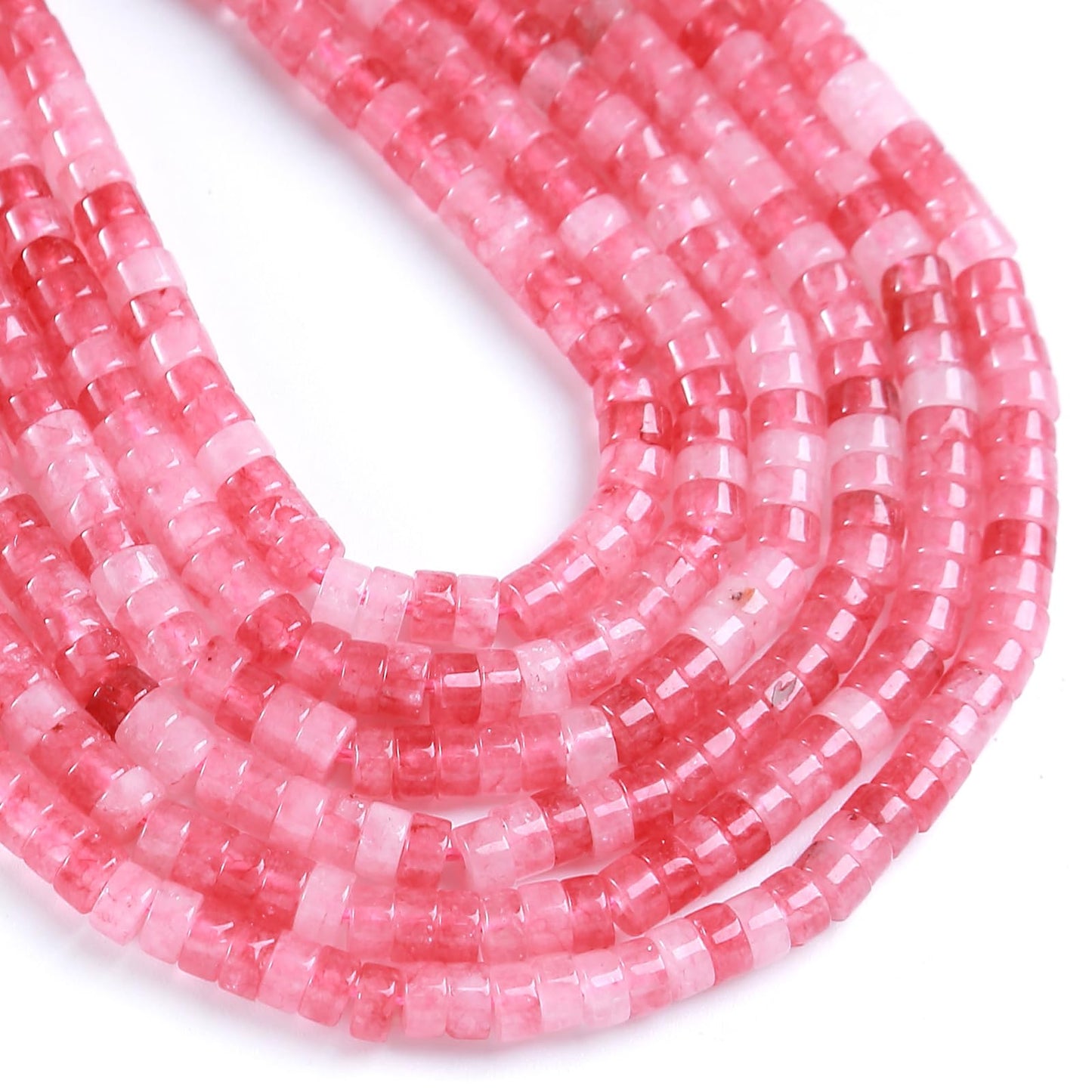 150pcs 2x4mm Natural Pink Jades Tube Shape Beads Loose Flat Round Cylinder Flat Spacer Green Stone Beads for Bracelet Earrings Jewelry Making