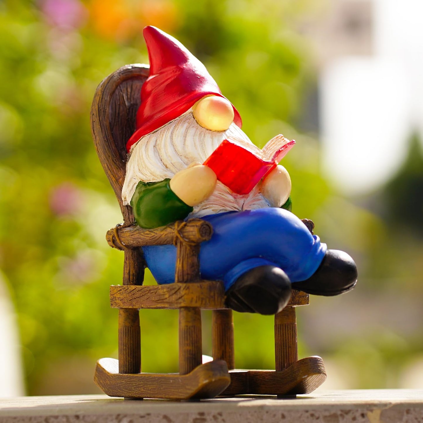 Tiejiajiang Gnome Reading Solar Statue - Outdoor Solar Gnome Reading on a Chair Garden Decor - Unique Design Ideal Gifts for Women,Mom